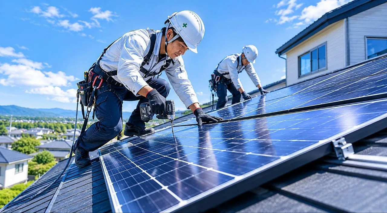 住宅屋根への太陽光パネル施工